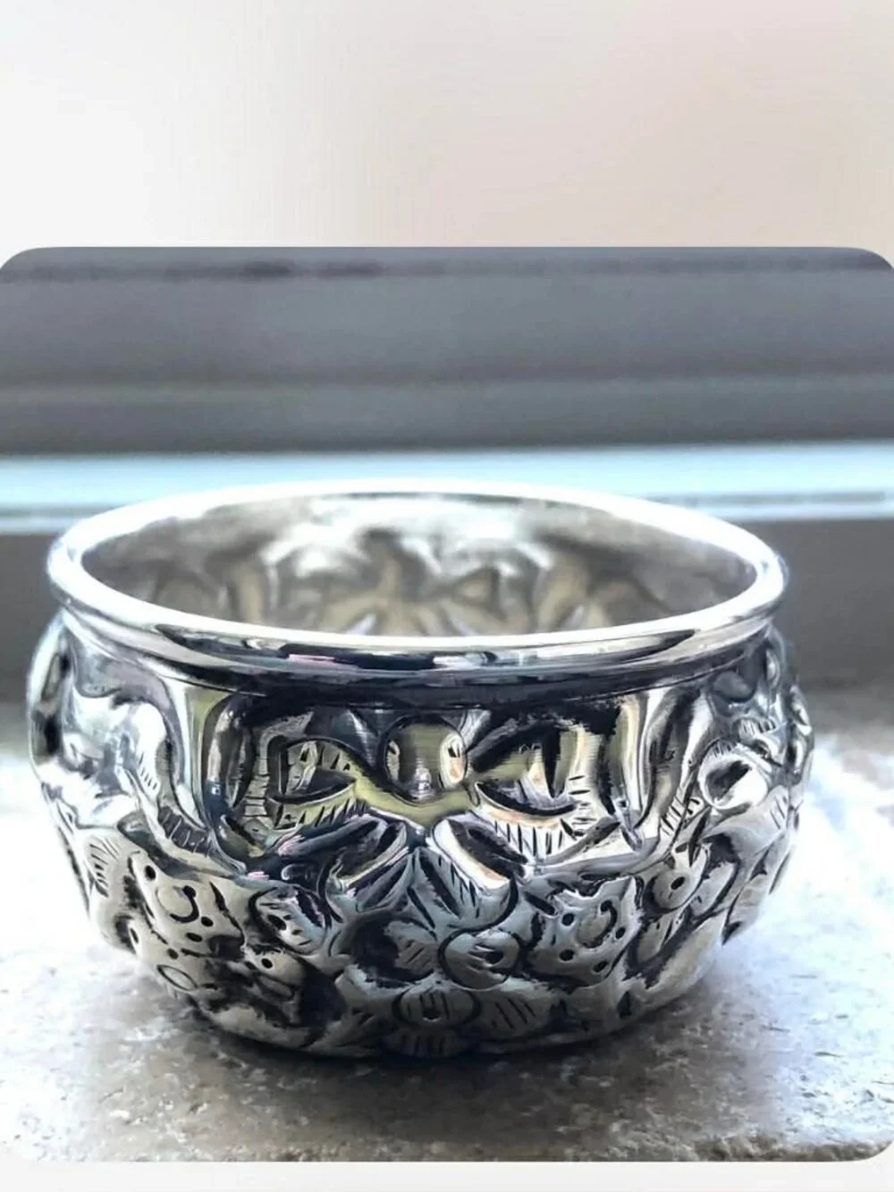 Vintage Ornate Repoussé Silver Plate Tea Infuser Strainer & Drip Rest